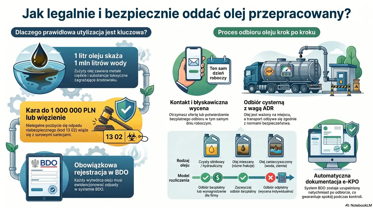 Infografika: jak prawidłowo oddać olej przepracowany z warsztatu – krok po kroku