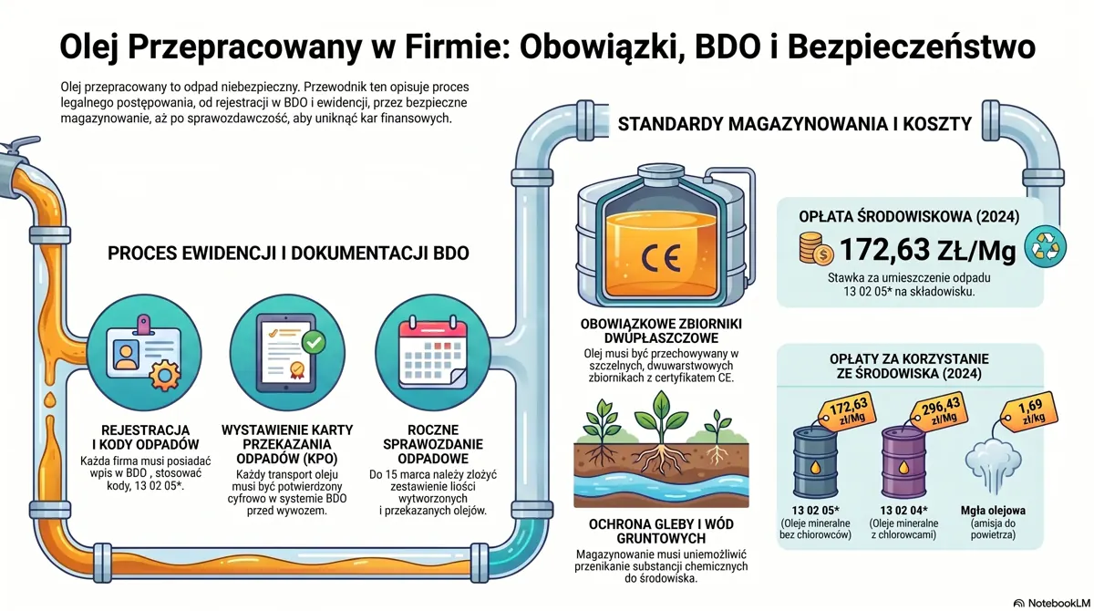 Infografika: jak prawidłowo przechowywać olej przepracowany w zakładzie